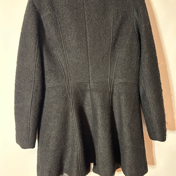 GUESS BLACK WOOL BLEND SKIRTED TAILOR FIT SWING COAT FULL ZIP COLLAR PEPLUM XL - Picture 13 of 13